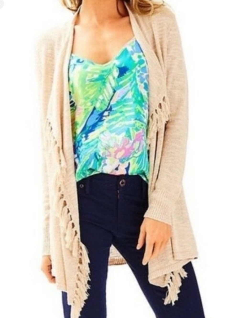 NWOT Lilly Pulitzer Lucita Camel Gold
Tassel Cardigan Size Large